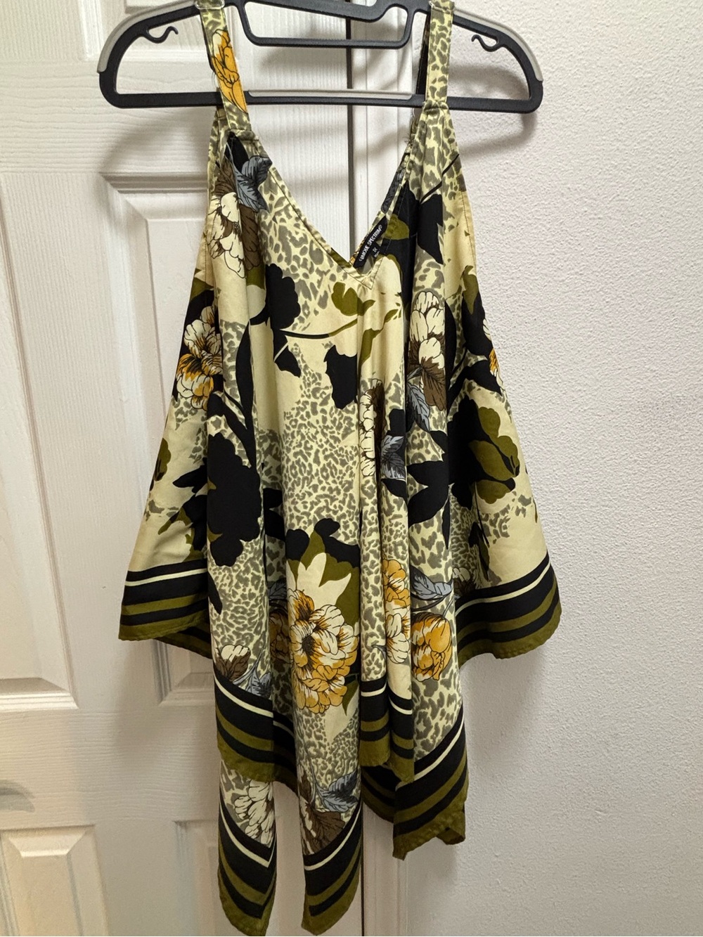 Unique Spectrum Olive, Black & Cream Floral-Leopard Print Top